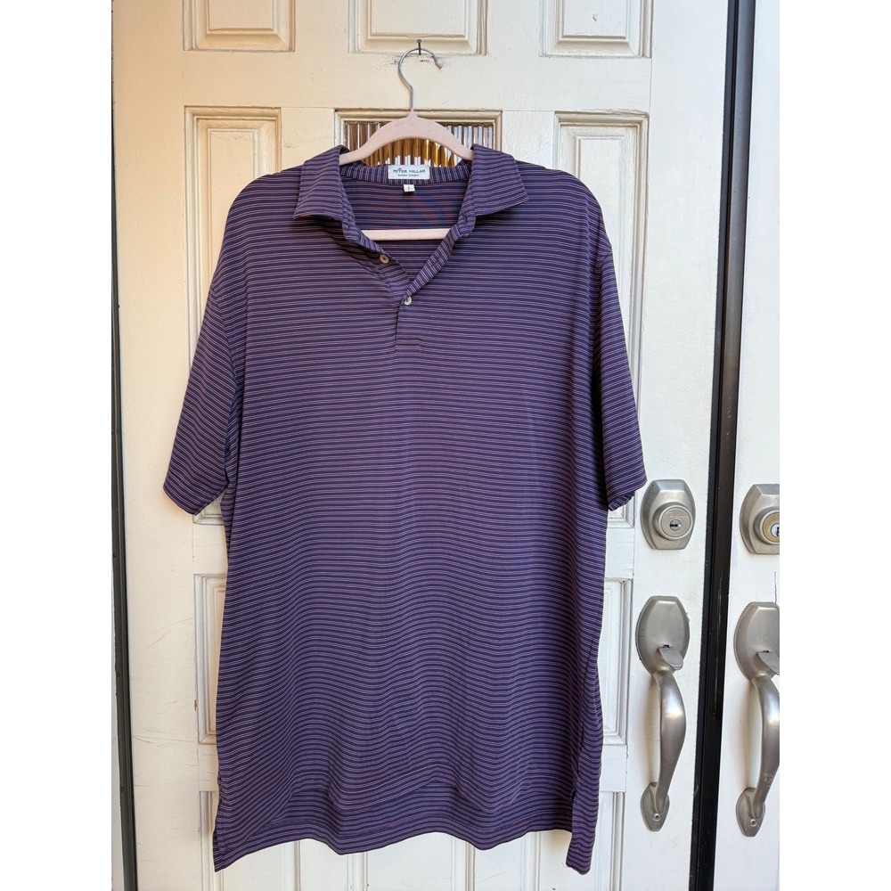 Peter Millar Summer Comfort Men's Striped‎ Polo Shirt Navy Pink Size Large